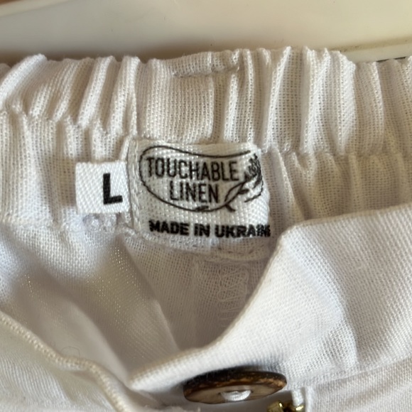 WHITE Linen / cotton blend loose slacks - Picture 2 of 4